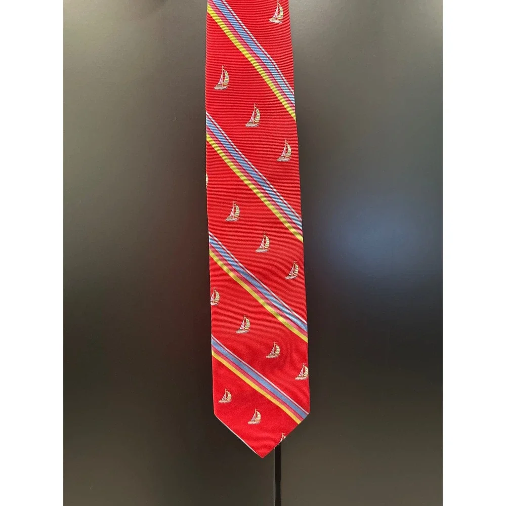 Brooks Brothers Makers Red Sailboat Repp‎ Stripe Silk Tie Woven in England USA
